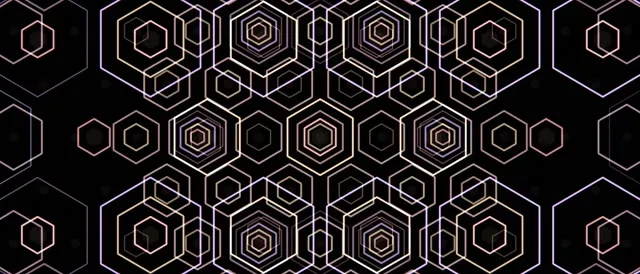 21:9 Ultrawide | 60fps Neon Hexagon Kaleidoscope VJ Loop Gold Black