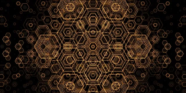 2:1 Univisium 60fps Screensaver Golden Geometric Hexagon Motion Background