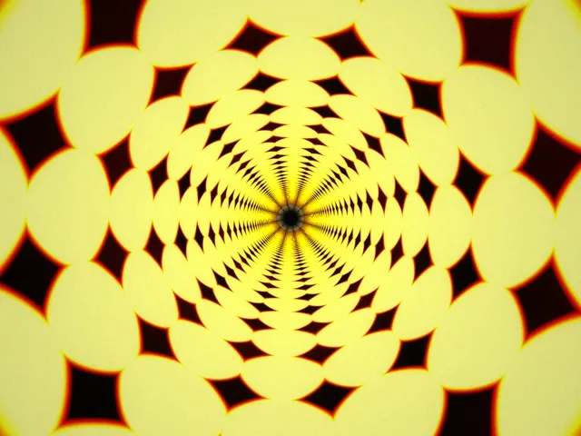 4:3 Classic 60fps Screensaver - Yellow Black Kaleidoscope Neon Motion Background VJ Loop