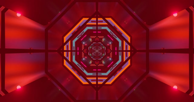Neon Tunnel Screensaver 4K UHD 60fps Vj Loop Octagon Purple Orange
