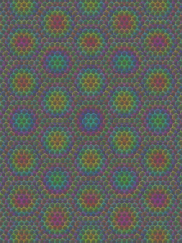 3:4 iPad Portrait | 60fps Screensaver Undulating Gold Teal Purple Hexagon Live Background