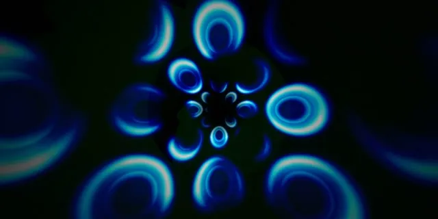 2:1 Univisium 60fps Neon Kaleidoscope Screensaver Motion Background Blue Rings
