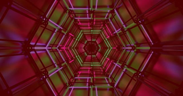 Neon Tunnel Screensaver 4K UHD 60fps Pink Green Hexagon VJ Loop
