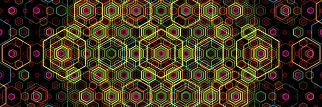 3:1 Triple Wide 60fps Neon Hexagon Screensaver Background Editing Loop