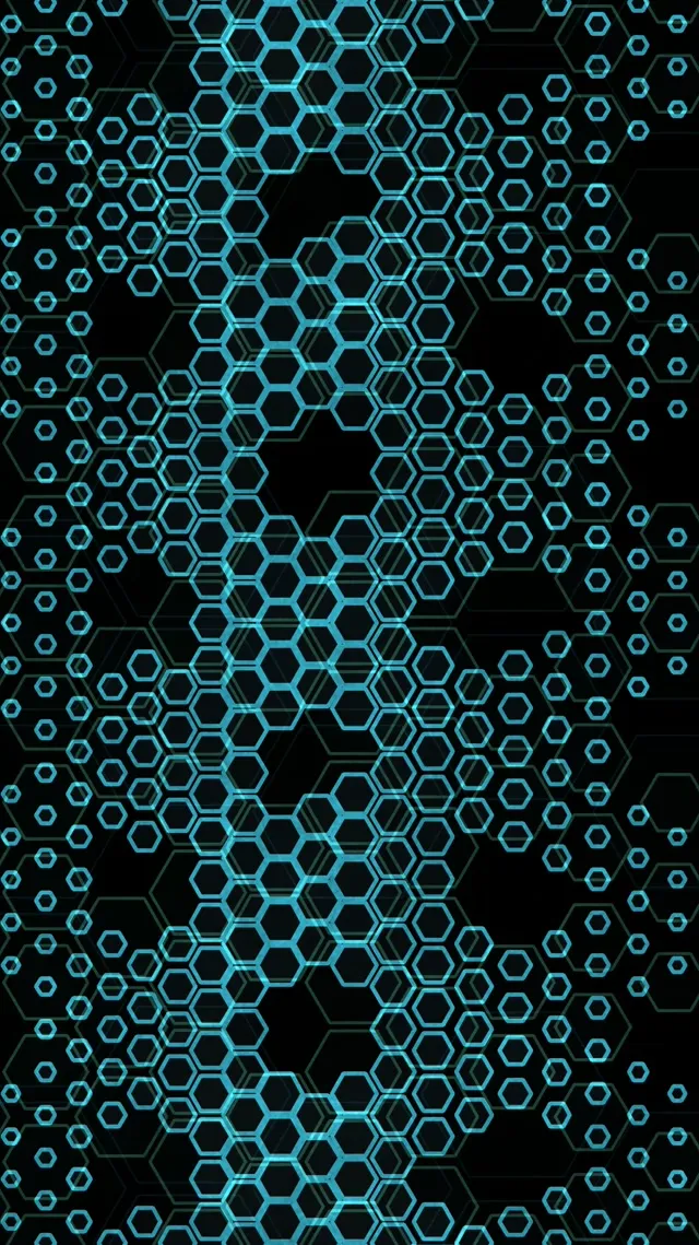 9:16 Reels | 60fps Cyan Hexagon Motion Background Screensaver | Tech Neon Pattern