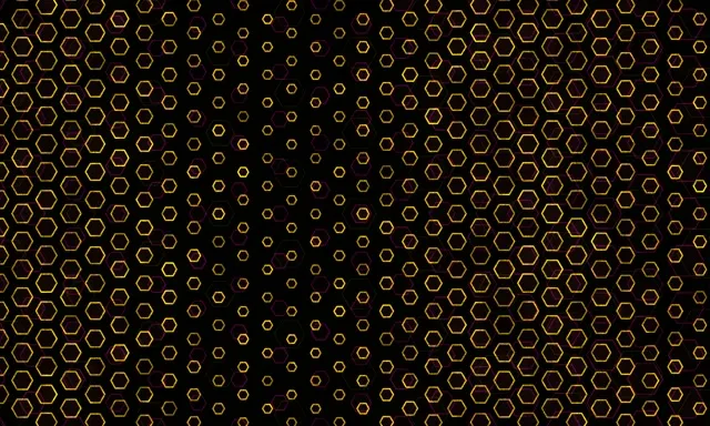 5:3 Wide 60FPS Hexagon Screensaver - VJ Loop Neon Gold Background