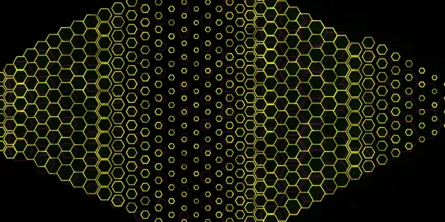 2:1 Univisium 60fps Screensaver Neon Tunnel VJ Loop Yellow Hexagon Pattern