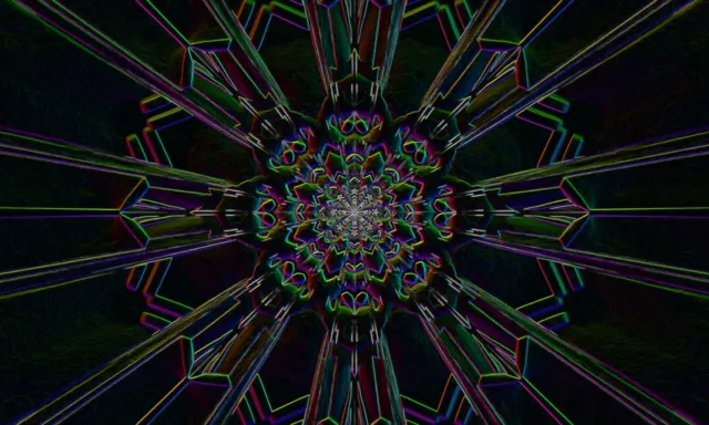 Neon Tunnel Fractal Kaleidoscope VJ Loop 60fps 5:3 Wide Screensaver