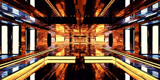 Neon Tunnel VJ Loop 60fps Screensaver Golden Corridor 2:1 Univisium