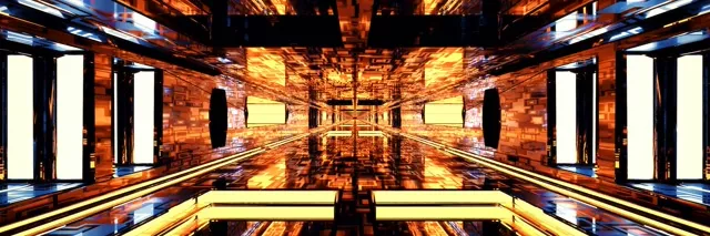 3:1 Triple Wide Neon Tunnel Gold Vortex 60fps VJ Loop Screensaver