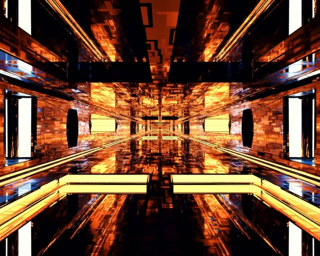 5:4 Industrial Neon Tunnel VJ Loop 60fps Screensaver Golden Geometric Vortex