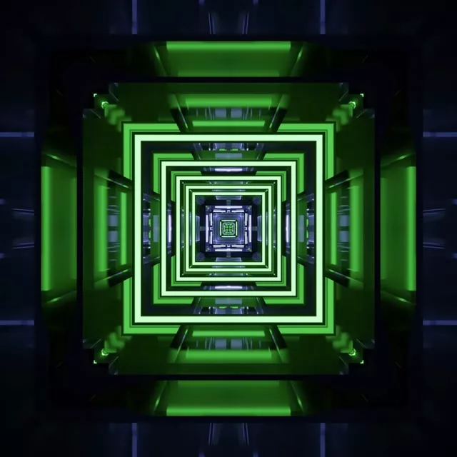 Neon Tunnel VJ Loop 1:1 Square 60fps Screensaver Green Concentric Squares