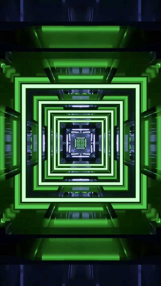 9:16 Reels 60fps Neon Tunnel Screensaver - Pulsating Square Vortex VJ Loop