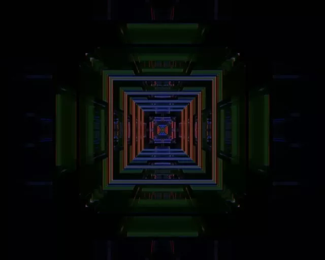 5:4 Industrial Neon Tunnel Vj Loop 60fps Screensaver Infinite Square Vortex