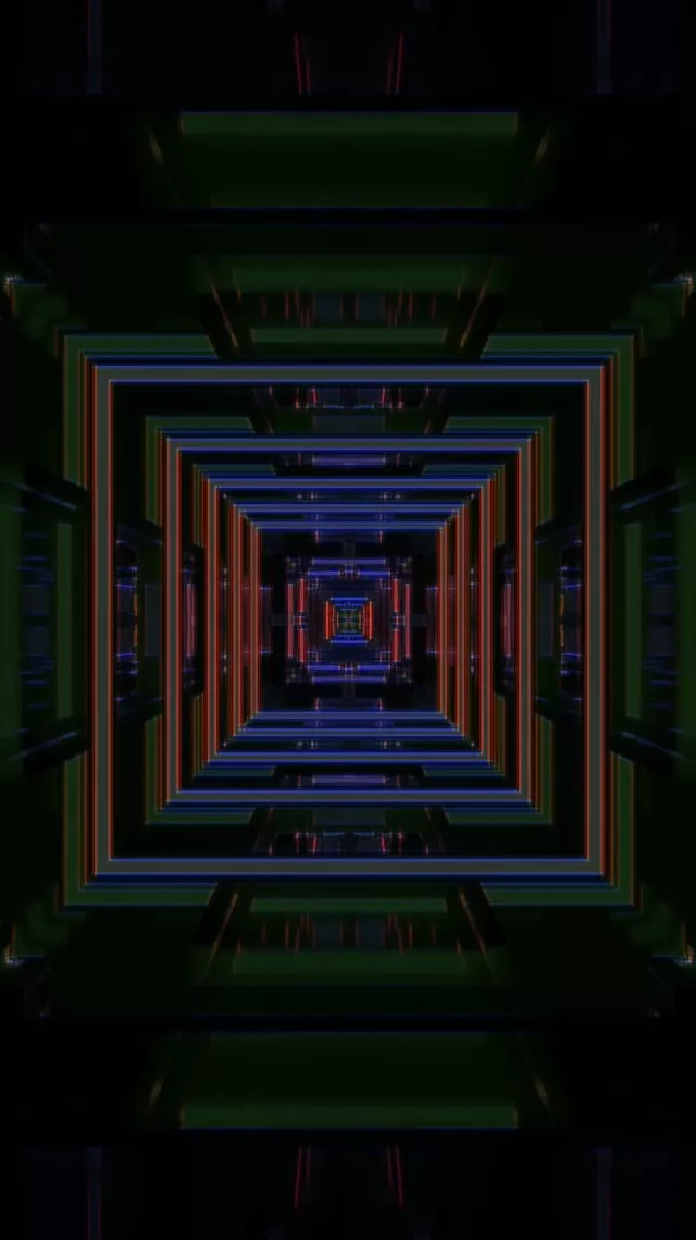 9:16 Reels 60fps Neon Tunnel Screensaver - Recursive Square Vortex VJ Loop