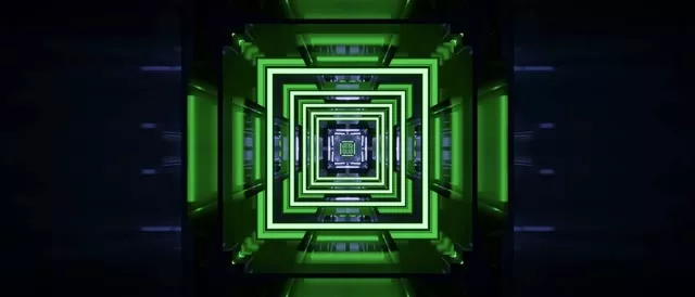 Neon Tunnel VJ Loop 21:9 Ultrawide 60fps Screensaver Green Square Vortex