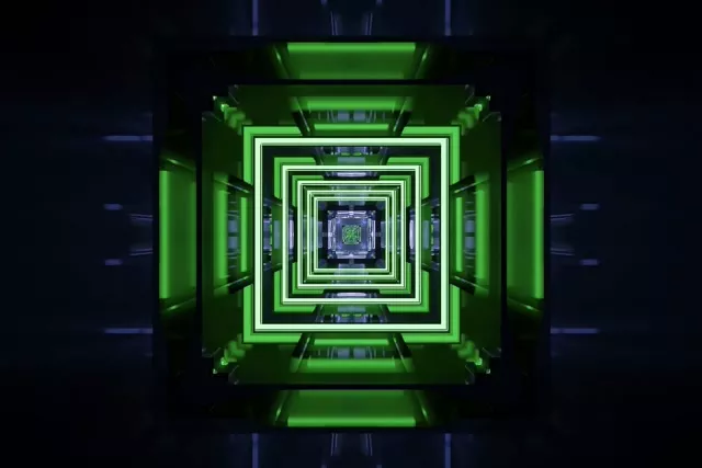 Green Neon Tunnel Concentric Square Vortex 3:2 Surface 60fps Screensaver Loop