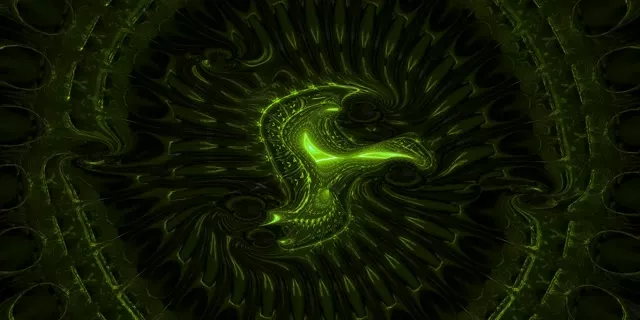 2:1 Cinematic 60fps Neon Tunnel Screensaver - Glowing Green Helix VJ Visual