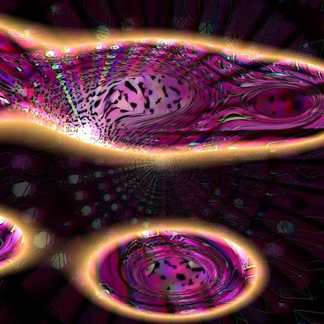 1:1 Square 60fps Neon Tunnel Screensaver Fractal Kaleidoscope Burst Gold Purple VJ Clip