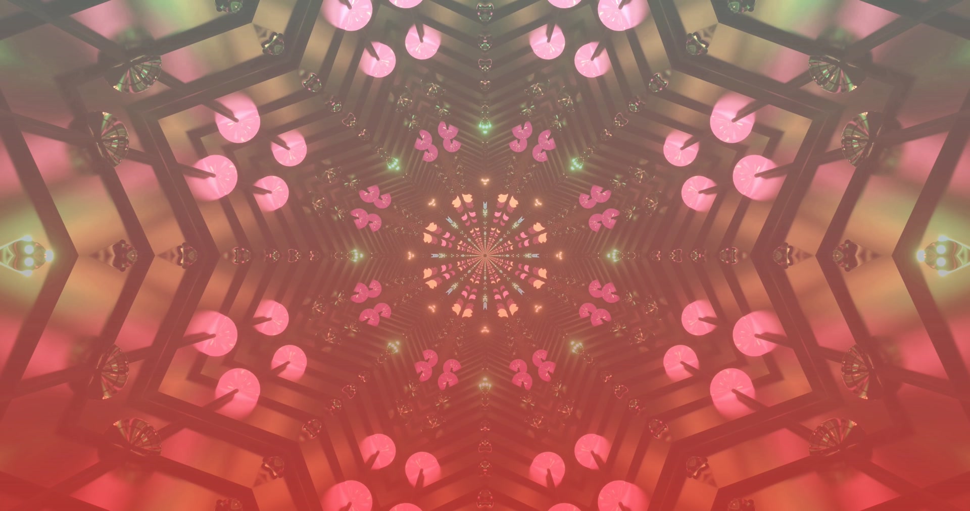 Rosas na Hexagon Tunnel Screensaver PC 4K UHD 60fps Visuals Loop