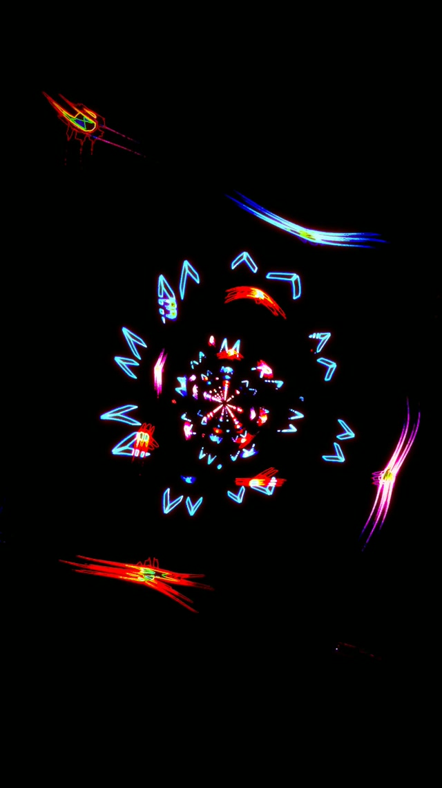 9:16 Reels 60fps neon tunnel screensaver - pulsating hexagon kaleidoscope vj animation