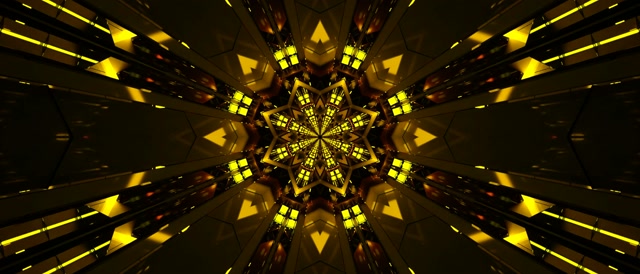 Neon Tunnel Gold Kaleidoscope Star Vj Loop 21:9 Ultrawide 60fps Screensaver