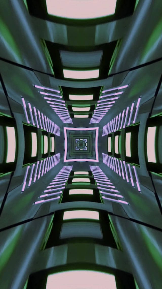 Neon Tunnel VJ Loop | Pink Berdeng Square Vortex | 9:16 Reels 60fps Screensaver