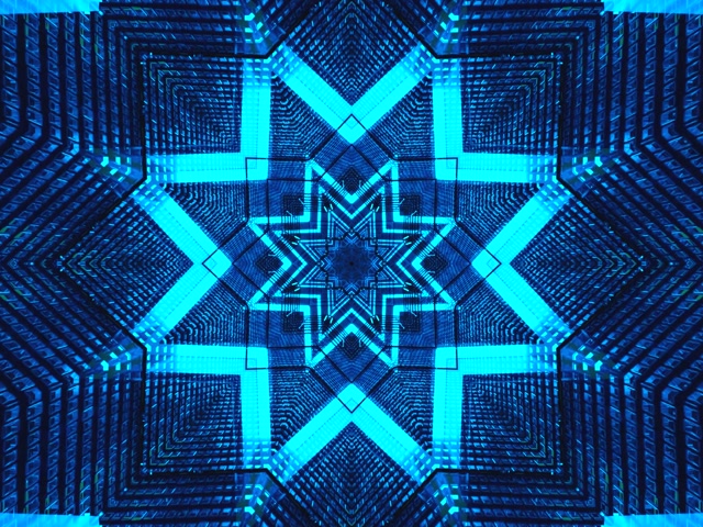 Mavi siber neon tünel ekran koruyucu 4:3 klasik 60fps VJLoops geometrik yıldız deseni windows 10