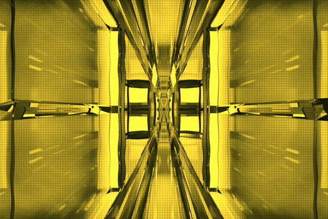 Yellow neon tunnel symmetric grid vortex 3:2 60fps screensaver VJ loop