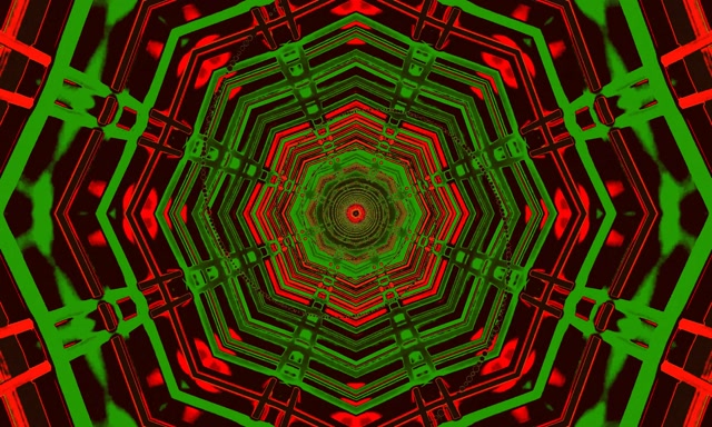 Neon Tünel Kırmızı Yeşil Sekizgen Vortex Vj Loop 60fps 5:3 Geniş Ekran Koruyucu