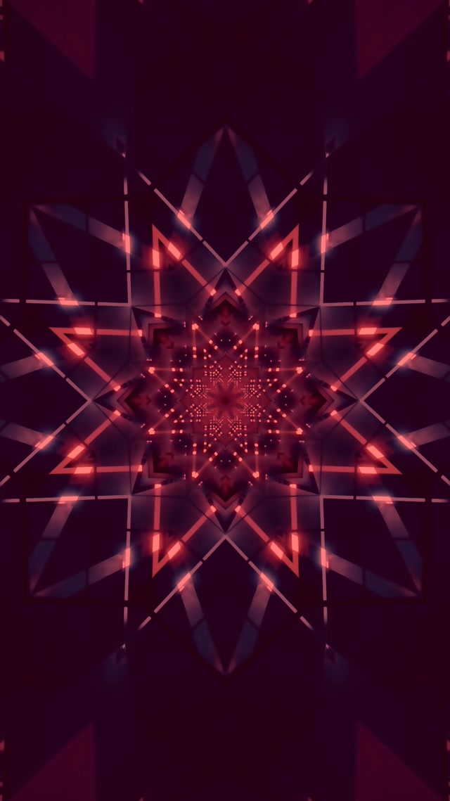 Neon Tünel Kırmızı Kaleidoskop Yıldız Vj Loop 9:16 Reels 60fps Ekran Koruyucu