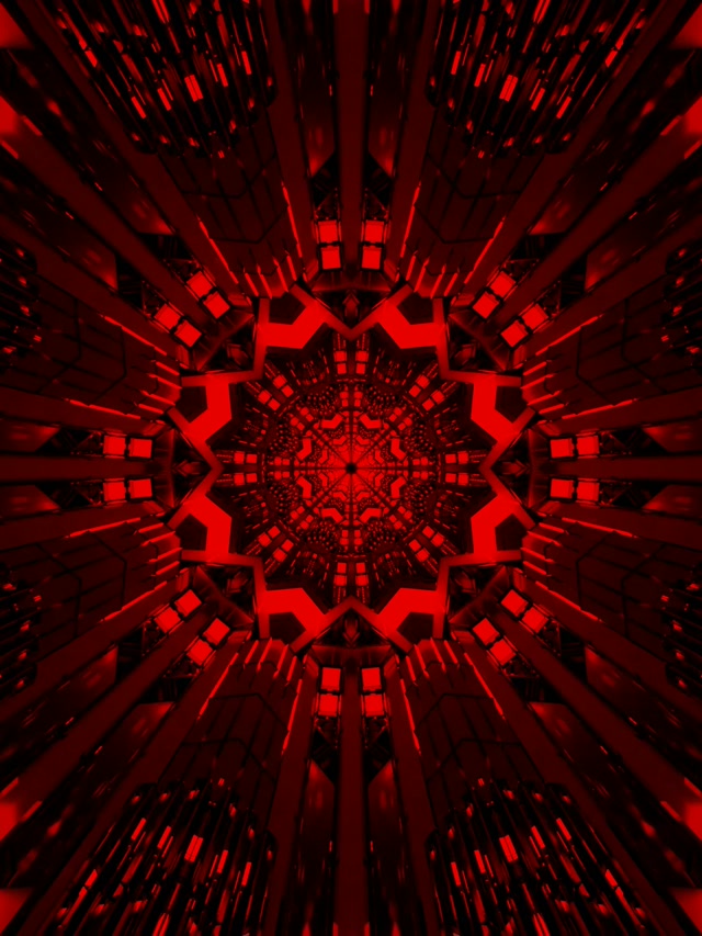 Fractal Đỏ Kaleidoscope Hầm Neon Vj Loop 3:4 iPad Portrait 60fps Màn Hình Chờ
