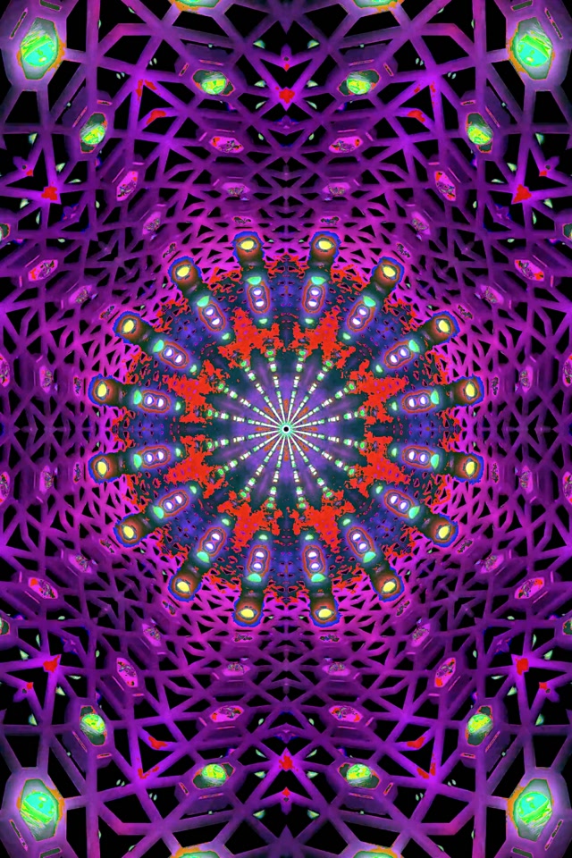 Đường Hầm Neon Fractal Kaleidoscope Burst 2:3 Photo Portrait 60fps Screensaver Vj Loop