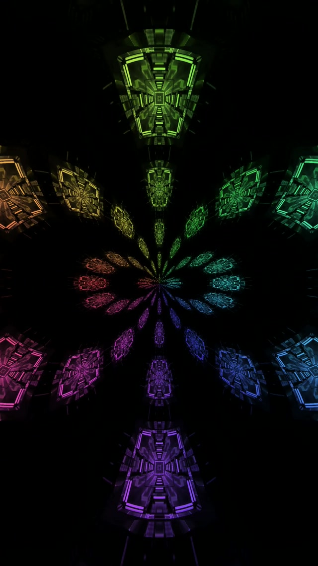 Đường Hầm Neon Nở Hoa Fractal Cầu Vồng VJLoops 9:16 Reels 60fps Screensaver