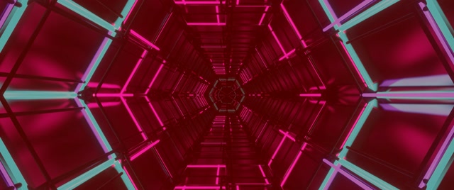 霓虹隧道六角網格 VJ Loop 2.39:1 電影比例 60fps 螢幕保護程式