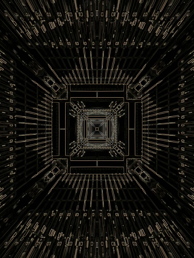 Neon Tunnel Gold Circuit Grid VJ Loop 60fps 3:4 iPad Portrait Screensaver