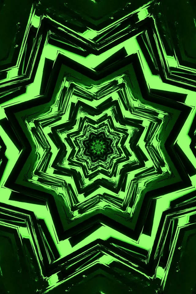 霓虹隧道绿色星形漩涡 VJLoops 2:3 照片竖屏 60fps 屏保