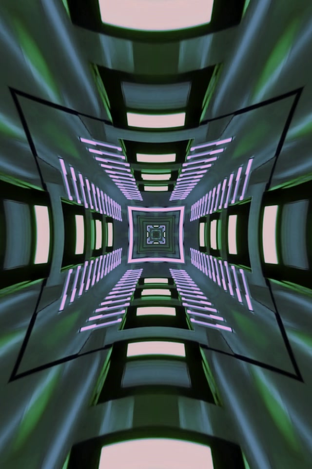 霓虹隧道镜像方形漩涡VJ Loop 2:3照片竖屏60fps屏保