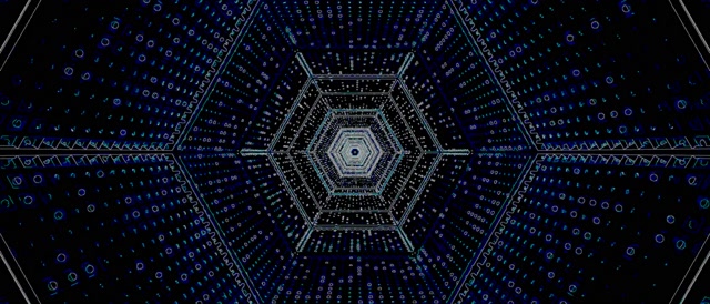 VJLoops霓虹隧道蓝色六角形漩涡21:9超宽屏60fps屏保